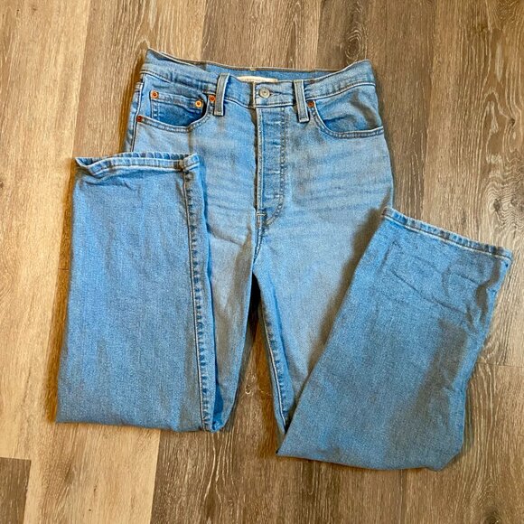 Levi's Ribcage Straight Ankle Jeans Light Blue Distress Button Fly High 27 27 - Picture 8 of 12